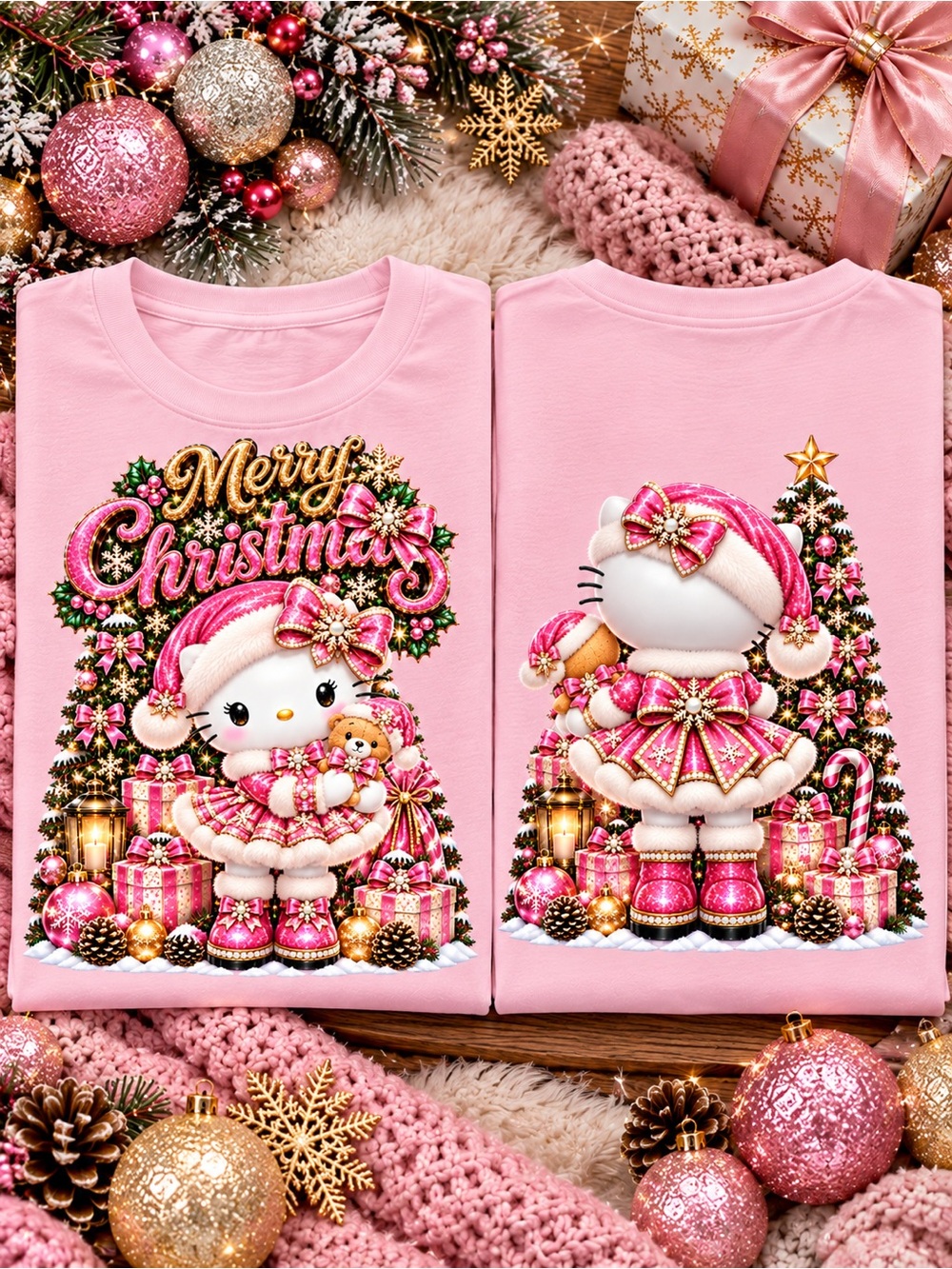 Hello Kitty Holiday Christmas T-Shirt Faux Embroidery & Faux Rhinestones pick 1 - Picture 15 of 16